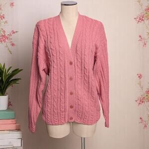 Vintage Chunky  Partners MERVYNS Pink Cable Knit Sweater Cardigan L